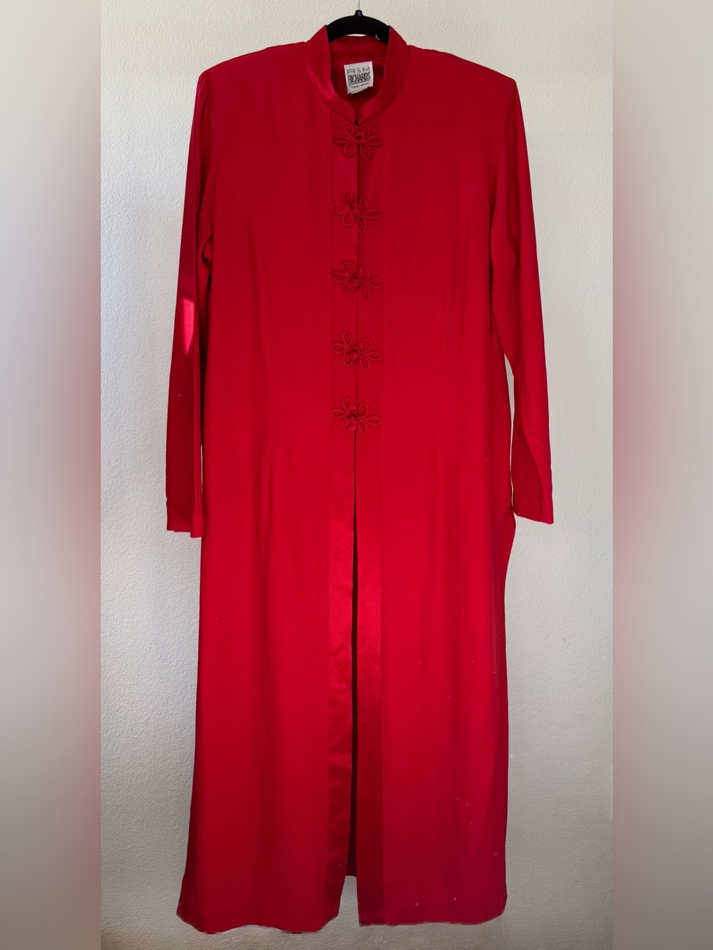 Vintage 90s R&M Richard’s Mandarin Collar Red Kimono Duster Size L - Picture 9 of 10